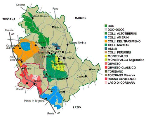 Mappa dei vini umbri